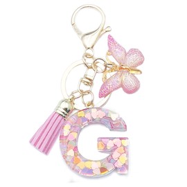 Unpafcxddyig Initials Letter Keychain Pink Tassel Butterfly Pendant for Women Girls Wallet Backpack Purses,Letter G