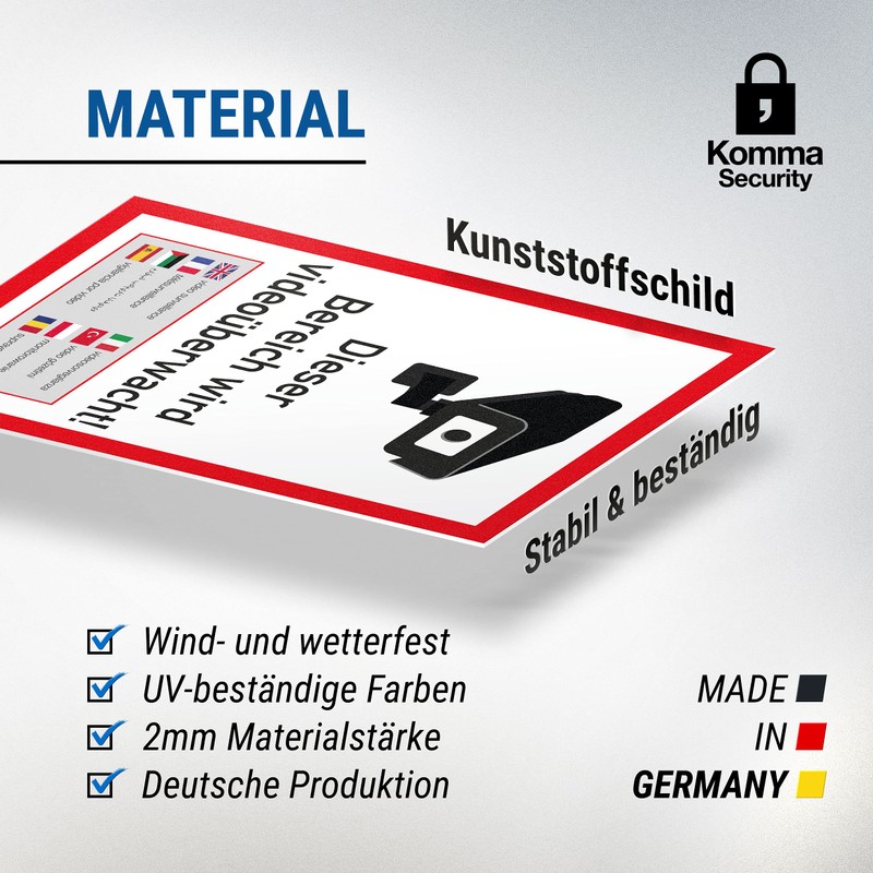 Komma Security Area Video Surveillance Sign Multilingual 20 x 30