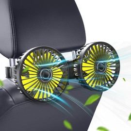 Car Fan, Dual Heads Car Fan for Backseat USB Car Rear Seat Fan Car Cooling Fan, 3 Speeds 360° Rotatable Strong Wind Portable USB Fan with Adjustable Clip Electric Car Fans for Vehicles RV SUV Truck