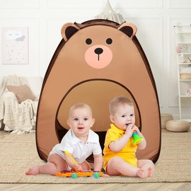 Lucky Castle Kids Play Tent Castle Pop Up Tent for Boys and Girls Indoor Outdoor Playhouse with Storage Bag Perfect Kids Gift (Brown Bear, 37.5*35.5*43inch)