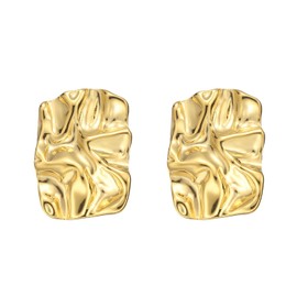ENVYOU Geometric Rectangle Gold Stud Earrings Minimalist Irregular Hammered Chunky Statement Square Earrings for Women Trendy (Gold Rectangle)