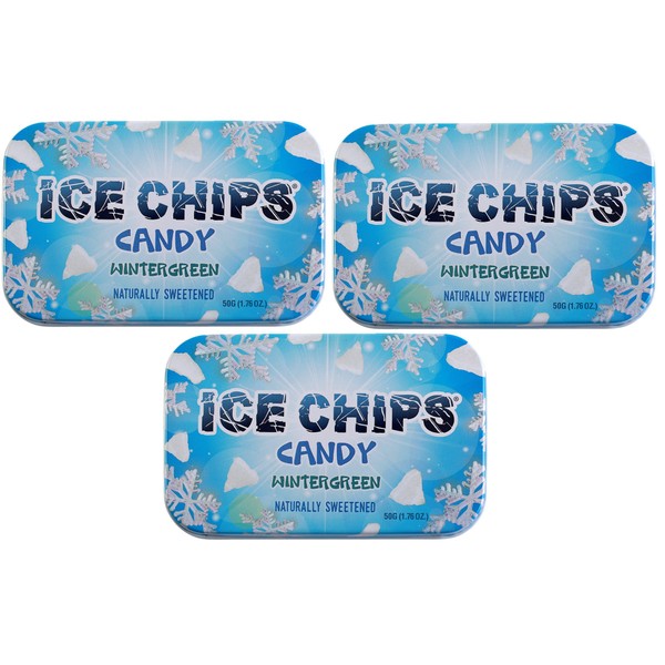 ICE CHIPS Xylitol Candy Tins (Wintergreen, 3 Pack) - Includes BAND as shown