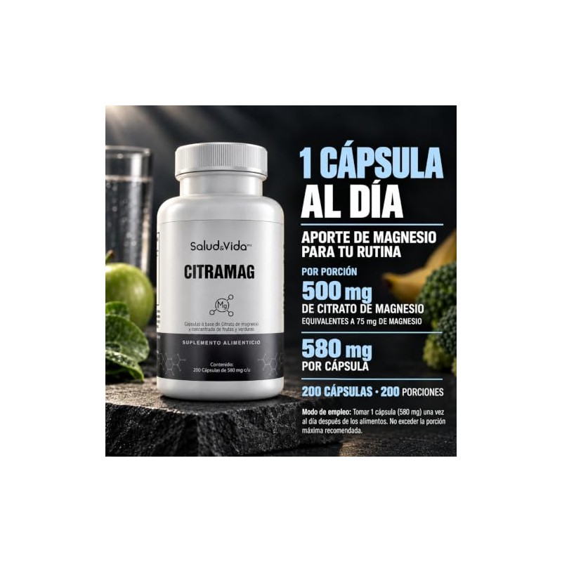 Citrato de Magnesio 500mg | Uno al día | 200