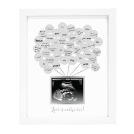 Pearhead Baby Shower Signature Guest Book & Sonogram Keepsake Picture Frame with 50 Balloon Stickers, Alternative Guestbook Idea, 5” x 4” Photo Insert, White