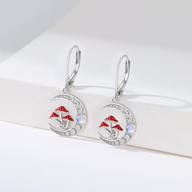 Mushroom Leverback Drop Earrings 925 Sterling Silver Moonstone Dangle Earring Sunflower Jewelry for Women