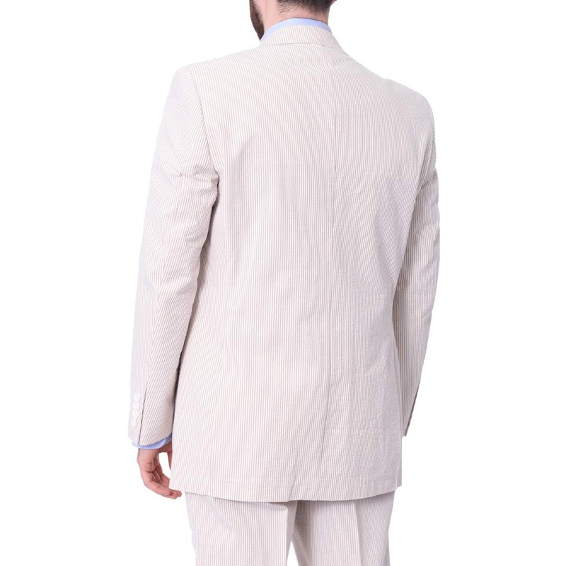 Emigre 46R Men's 100% Cotton Tan Striped Seersucker Suit