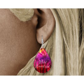 Twisted R Design Northern Lights Wild Beautiful Tear Drop Earrings Wood Dangle Hypoallergenic
