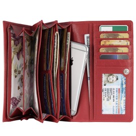 Mou Meraki Women RFID Blocking Real Leather Bifold Wallets For Women-Shield Against Identity Theft (RED)