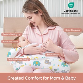 Little Grape Land Nursing Pillow, Multifunctional Breast Feeding Pillow with Arm Pillow, 3pk Baby Support Pillow with Adjustable Waist Strap and Removable Cover, Woodland Animals