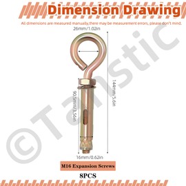 Tanstic M16 Concrete Eye Bolt Expansion Eyebolt Concrete Anchor Eyebolt Brick Anchors Eyebolt Heavy Duty Eyebolts for Wall Ceiling Concrete Masonry Pack of 8