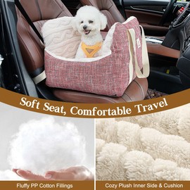 Pawaboo Dog Car Seat for Small Dogs, Soft Dog Booster Car Seat Under 25lbs, Puppy Portable Car Seat with Safety Leash and Thickened Memory Foam Filling, Pet Carseat Puppy Travel Carrier Bed, Magenta