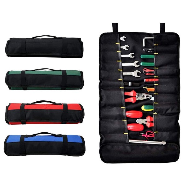 QEES Tool Roll Bag, 38 Pockets Tool Bags, Multi-Purpose Tool Roll Up Bag, Tool Wrap Roll Organisers, Portable Tool Pouch, Screwdriver Spanner Roll Tools Storage, Tool Gifts for Men Dad (Black)