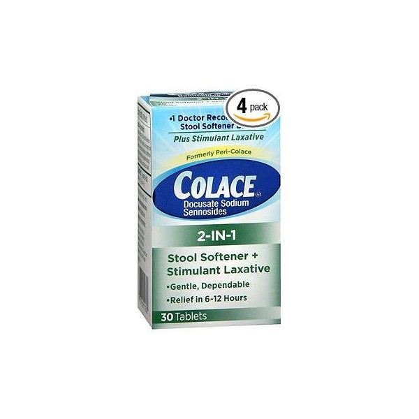 Colace 2-in-1 Tablets - 30 ct, Pack of 4