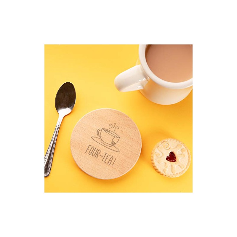 "Four-tea!" Engraved Wooden Coaster - Funny 40th Birthday Gift For