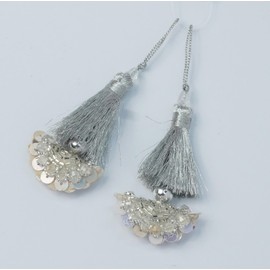 Feathers Creation Ltd Sew on Tassels Garland for Curtain Edge Blouse Latkan Wedding Dress Tassel Sold per Pair 3.5 Inch Long (Silver)
