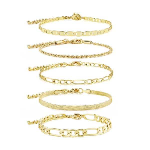 Badu - Juego de pulseras de cadena de oro para