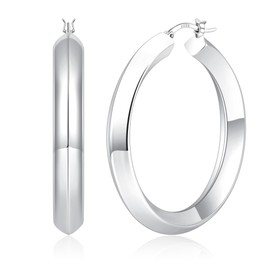 OOOPEL 7mm Wide Silver Hoops Earrings for Women, 925 Sterling Silver Hoop Earrings for Women Hypoallergenic Lightweight Big Silver Hoops Earring Jewelry Gifts 30/40/50/60MM