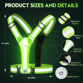 Xeiophoy LED Reflective Running Vest, 3rd Generation Running Gear, 5 Lights Colors High Visibility Running Vest Rechargeable for Night Running Walking Cycling, Safty Running Vests for Men Women Kids