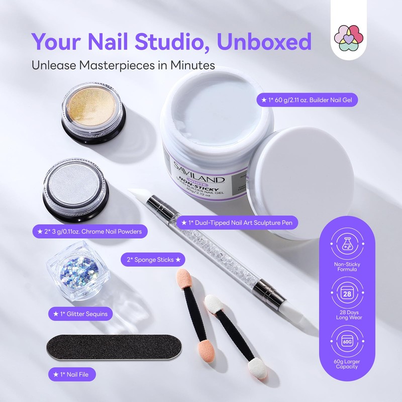 SAVILAND White Solid Builder Nail Gel Kit: Non-Sticky 60 g