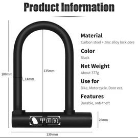 U Lock: 14mm Heavy Duty Bike U Lock with 5Ft/1.2M High Security Steel Cable&Sturdy Mounting Bracket&Key Anti Theft Bicycle Locks for Road Bike, Electric Bike, Mountain Bike, Folding Bike