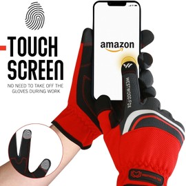 WESTWOOD FOX Work Gloves for Men & Women, Working Gloves Touch Screen, Flexible Yard Work Gloves Utility Mechanic (Black Red, Medium)