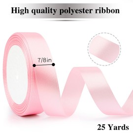 Pink Ribbons 7/8 Inch 25 Yards Pink Ribbon for Flower Bouquet Supplier Light Pink Ribbon for Gift Wrapping Pink Satin Ribbon for Hair Ribbons for Women Christmas Ribbon Candy Valentines Wedding Ribbon