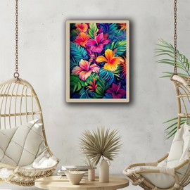 YUINJP Colorful Hibiscus and Tropical Flowers 5D Diamond Painting Kits for Adults Beginners Floral Round Full Drill Diamond Art, DIY Paint by Diamonds Dots Art Kits, Home Wall Decor 30x40cm