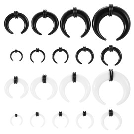 TIESOME 18 Pcs Acrylic Septum Pincher Tapers C Shape Horseshoe Buffalo Stretcher Expander Rings, Nose Ear Piercing Stretching Kit, Size 14G to 00G