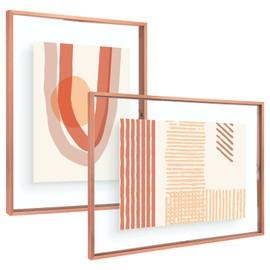 Frametory, 16x20 Floating Picture Frame - Metal Photo Frame - Real Glass - for Wall Mount or Tabletop Display (Rose Gold, 2 Pack)