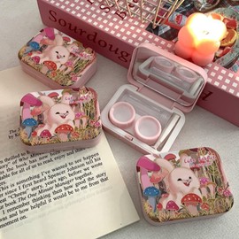 Vifirstew Contact Lens Case, Contact Lens Travel Kit Cute Contact Case Box With Applicator Removal Tool Mirror Screw Top Leak-Proof Contact Lens Soak Storage Kit for Travel & Home (Rabbit)