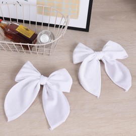 Velvet Fable Bow Hair Clips 5" Big White Velvet Ribbon Sailor Bow Alligator Barrettes for Toddler Teens Flower Girls Kids Women Wedding Fall Dress Decor Accessory