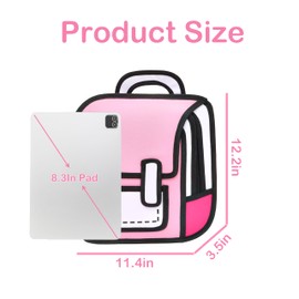 Lifelix Kids Kawaii Backpack for Girls Cute Toddler 2D Cartoon Comic Paper Jump Bookbag Fun Weird School Schoolbag (Pink, Small)