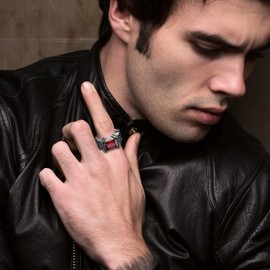 JewelryWe Men's Cross Signet Ring: Rectangular Red Onyx Gemstone Stainless Steel Pinky Ring 13MM Width Gothic Knight Gift for Lover Father Sizes 7-13