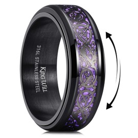 King Will 316L Stainless Steel Spinner Fidget Ring for Mens- 8mm Fidget Stress Relieving Anxiety Ring with Black Celtic Dragon Purple Carbon Fiber Inlay, Comfor Fit Wedding Band Ring Size 8