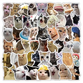 50Pcs Cute Cat Stickers, Funny Cat Meme Vinyl Stickers Decals for Adults Kids Teens, Waterproof Water Bottle Stickers Decals for Laptop Skateboard Scrapbook Phone Luggage Bicycle