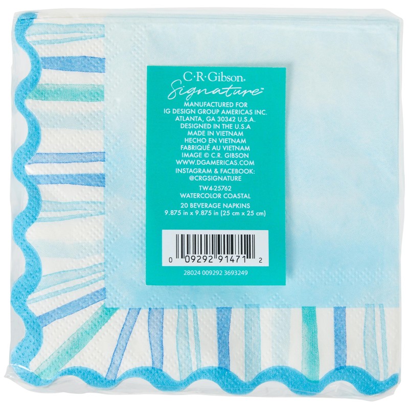 C.R. Gibson TW4-25762 Watercolor Coastal Scallop Edged Disposable Paper Cocktail