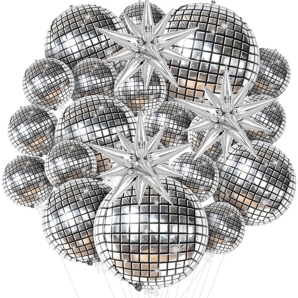 20 Pcs Disco Ball Balloons, Disco Balloons 22Inch 4D Large