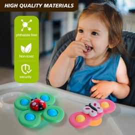 TGXLAK 3PCS Suction Cup Spinner Toys for Babies, Fidget Spinners Sensory Bath Toys 6 12 18 Months, Airplane Car Travel Essential 1-3 Year Old Boy Girl Birthday Gift for Baby