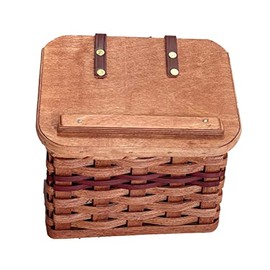 Amish Recipe Box Basket Leather Hinged Lid Solid Oak Construction by Amish Baskets and Beyond (Wine)