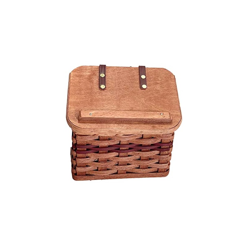 Amish Recipe Box Basket Leather Hinged Lid Solid Oak Construction