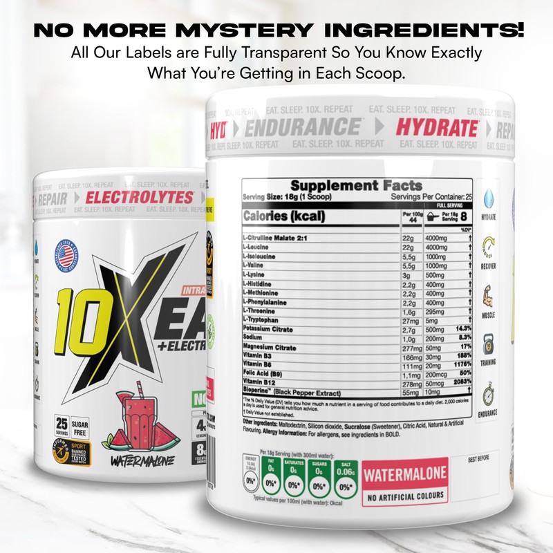 10X Athletic Full Essential Amino Acids Blend with Electrolytes, Sugar