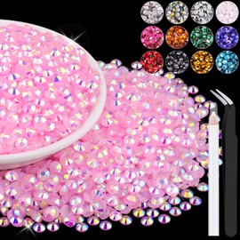 6000PCS 4mm Resin Jelly Rhinestones in Bulk (Light Pink AB), Bedazzling Flatback Crystals Rhinestones for Crafting DIY Nail Decoration, Gems Diomand Charms for Tumbler Shoes Clothing Fabric