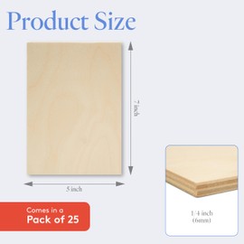 Baltic Birch Plywood, 6 mm 1/4 x 5 x 7 Inch Craft Wood, Pack of 25 B/BB Grade Baltic Birch Sheets, Perfect for Laser, CNC Cutting and Wood Burning, by Woodpeckers