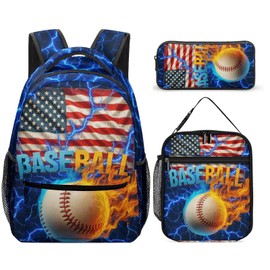 DOYULIK Baseball Theme Backpack Set for Kids,School Bookbag with Lunch Box and Pencil Pouch Bag (Baseball)