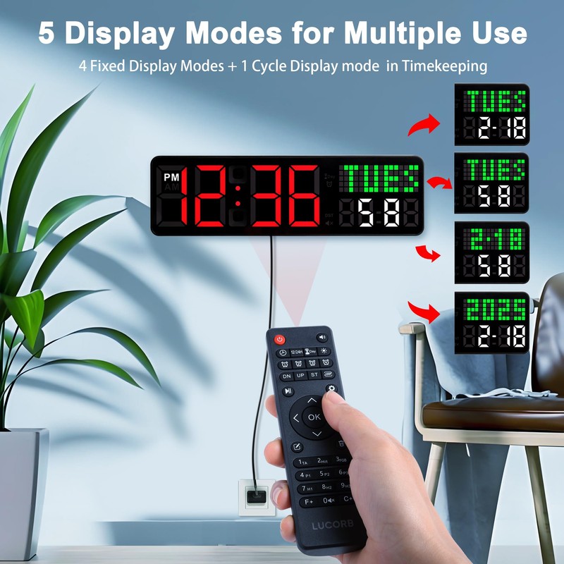 Home Gym Timer, 12'' Interval Workout Clock with Seconds |