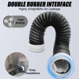 Dryer Vent Hose, 4 Inch Rubber Seal Connectors with 8 Feet Flexible Dryer Vent Exhaust Duct Hose for Tight Space, Extra Thick 6-Layer Heavy Aluminum Foil Ducting Kit with 2 Key Clamps