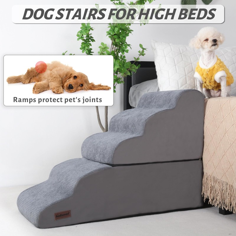 Dog Stairs and Ramp for High Bed, 5-Step Dog Steps