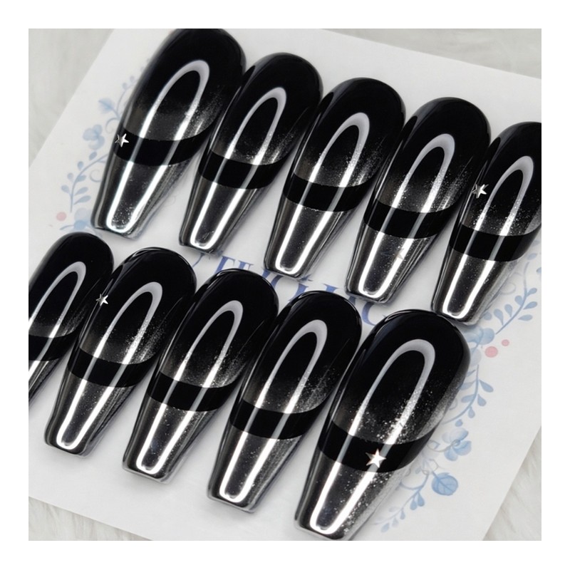 Metal Dual Line Handmade Nail Tips - Almond S /
