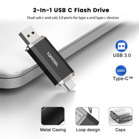 TOPESEL Type C 64GB USB C Flash Drive Dual 2-in-1 Thumb Drive USB 3.0/3.1 Gen1 Drive 64 GB USB-C Memory Stick with LED Indicator for Easy Data Sharing Between PC and Android Smartphones