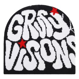 Supaico Men Women Y2K Beanies Letter Graphic Knitted Hat Winter Warm Beanies Casual Outdoor Skull Cap, Black White GV